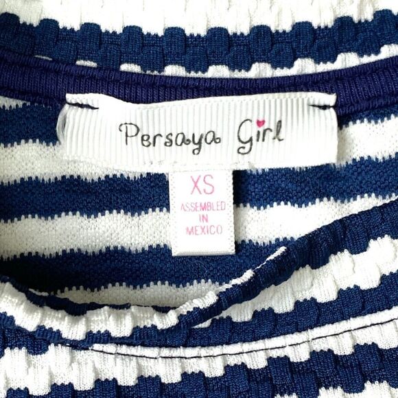 PERSAYA GIRL Dress Size 5 Short Sleeves Classic Preppy Navy Blue White Stripes - Picture 4 of 7